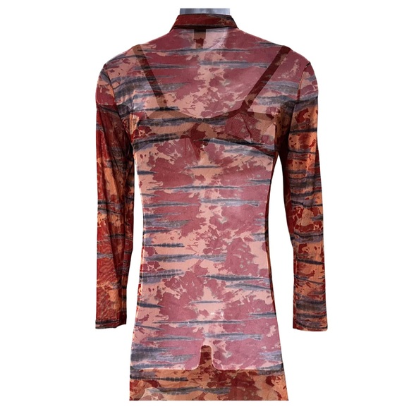 Women's Long Sleeve Button-Front Mesh Dress - Wild Fable™ Orange Tie-Dye Small - Picture 3 of 6
